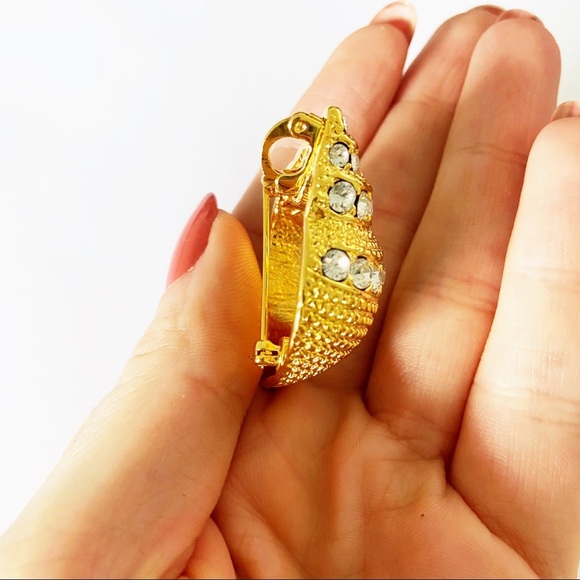 Kenneth Jay Lane vintage seashell gold rhinestone convertible pendant brooch - Picture 5 of 7